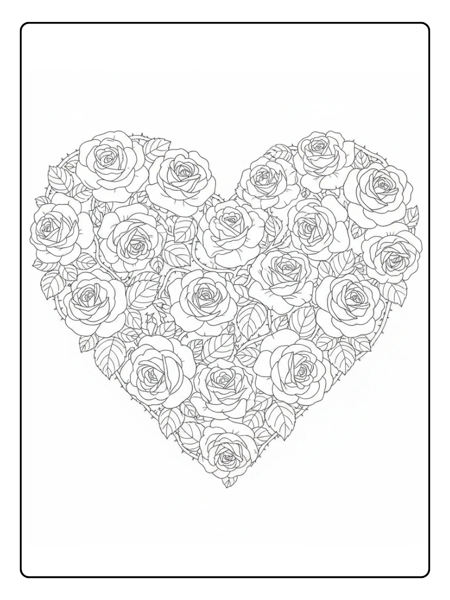 Roses Coloring Pages – Rose Heart Shape