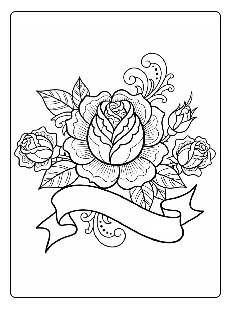 Roses Coloring Pages – Rose Tattoo Style