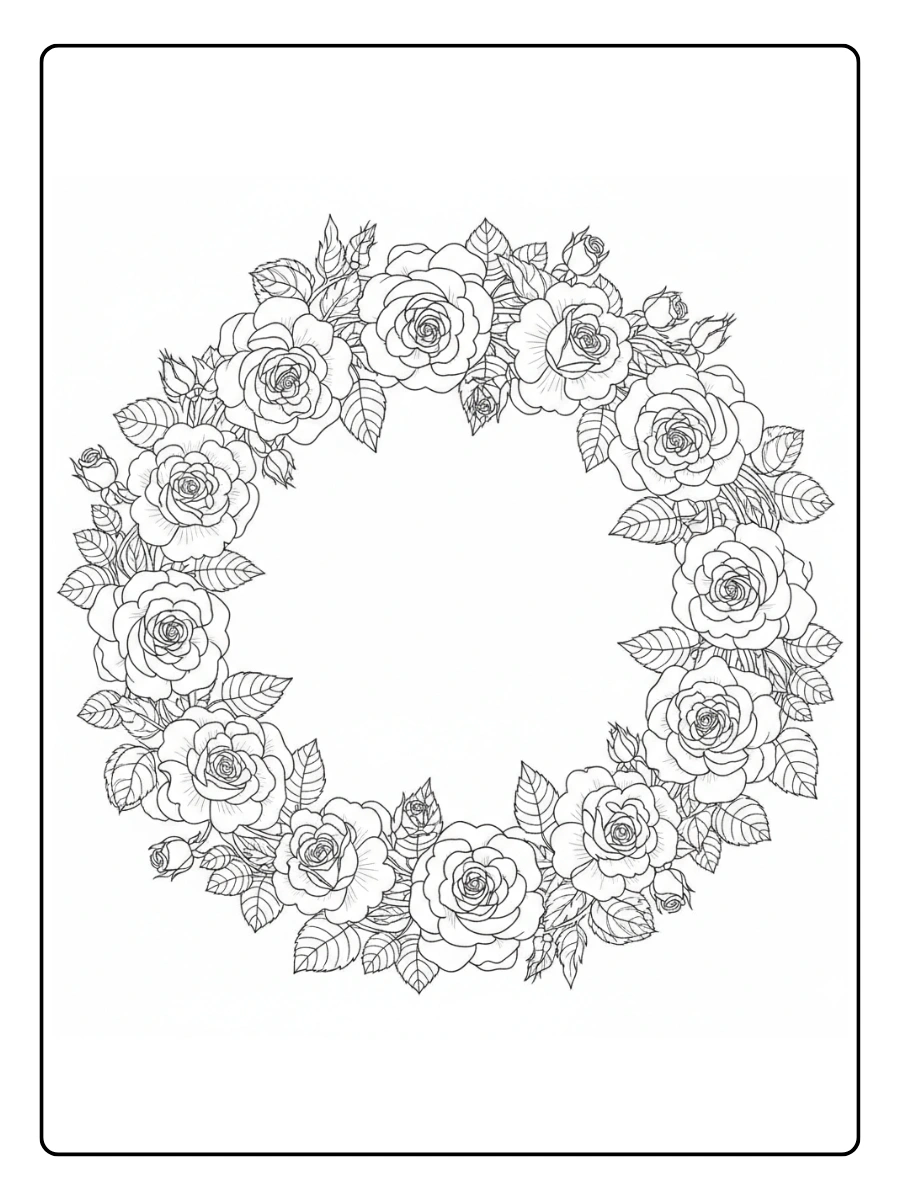 Roses Coloring Pages – Rose Wreath