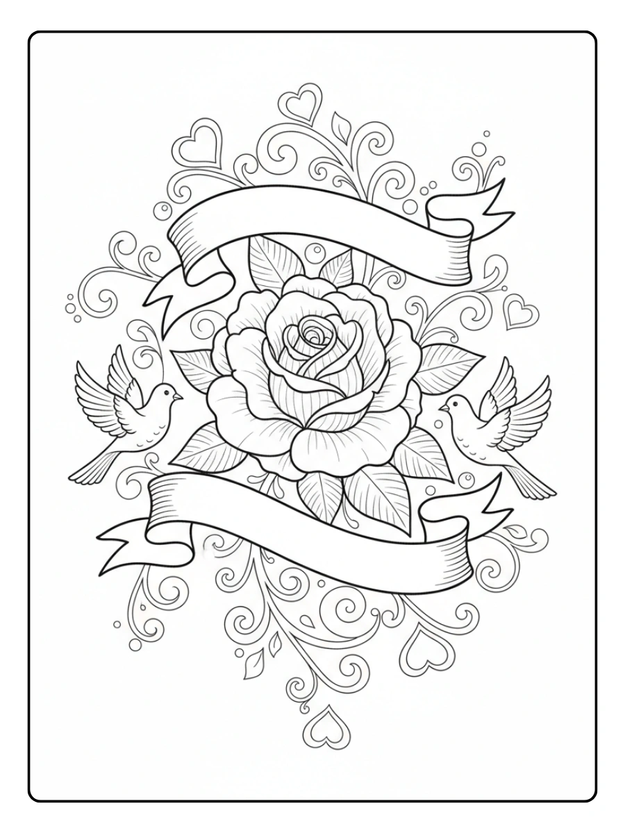 Roses Coloring Pages – Rose and Love Quote