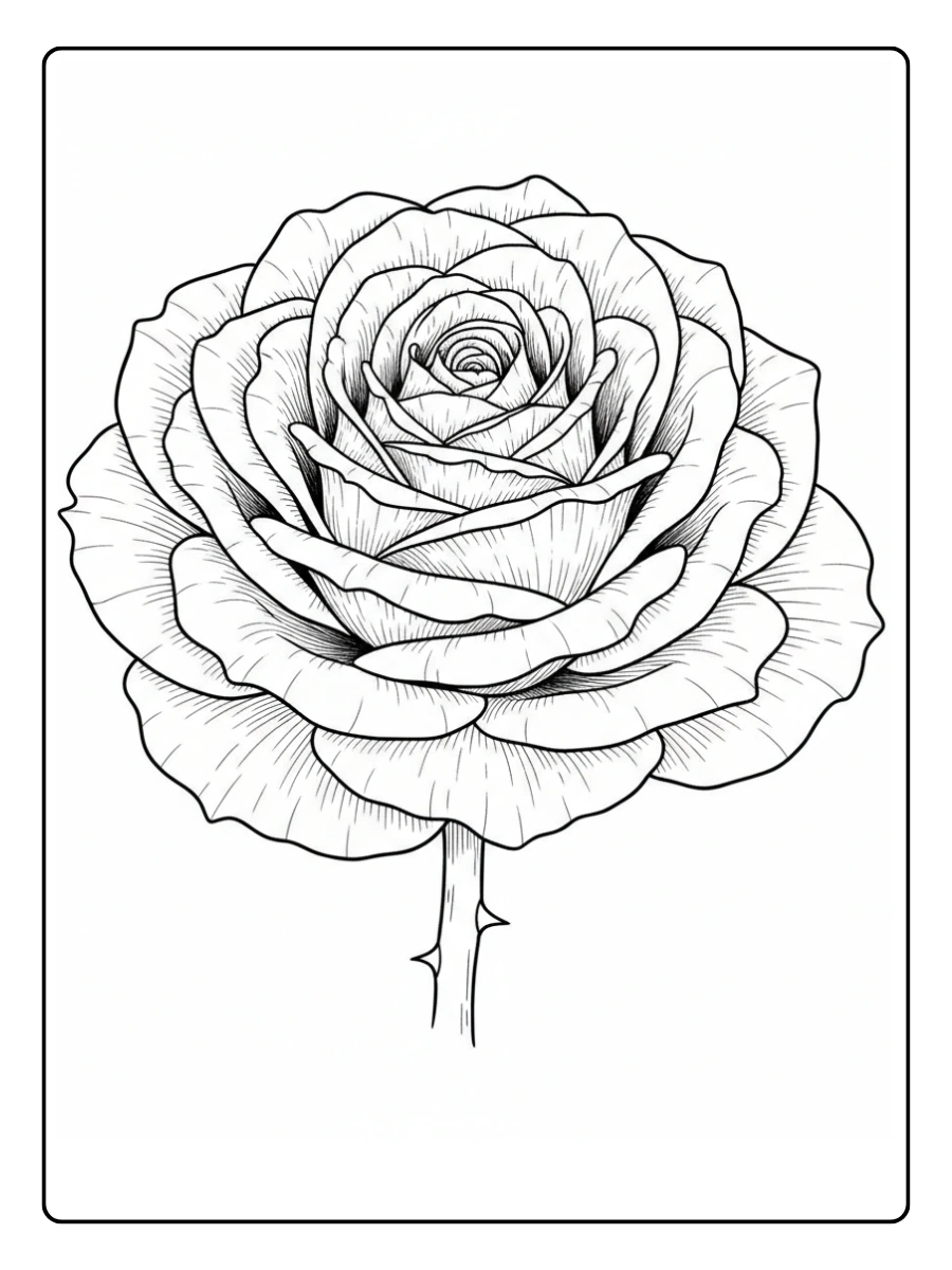 Roses Coloring Pages – Rose in Full Bloom