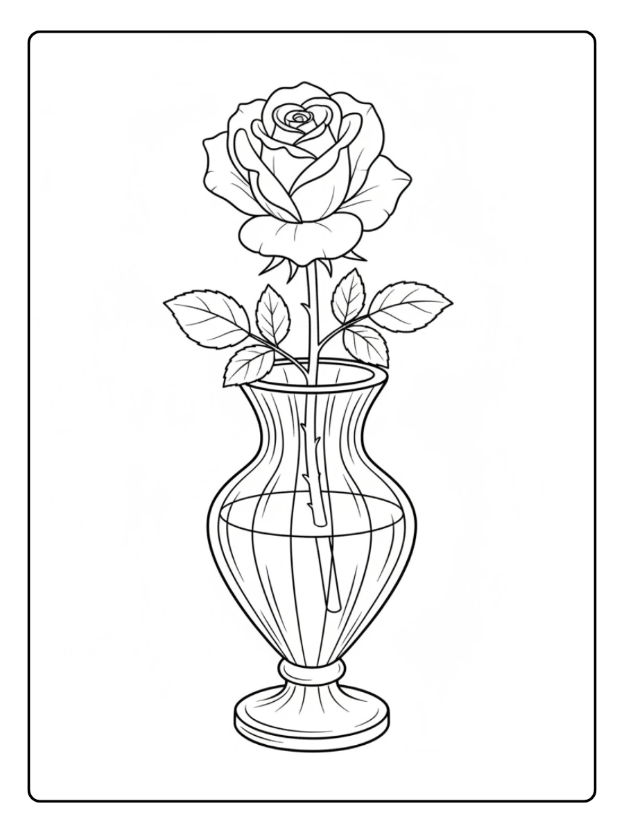 Roses Coloring Pages – Rose in Vase