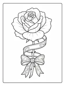 Roses Coloring Pages – Rose with Ribbon