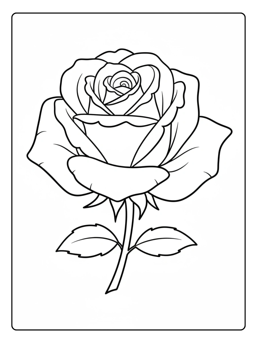 Roses Coloring Pages – Single Rose Bloom