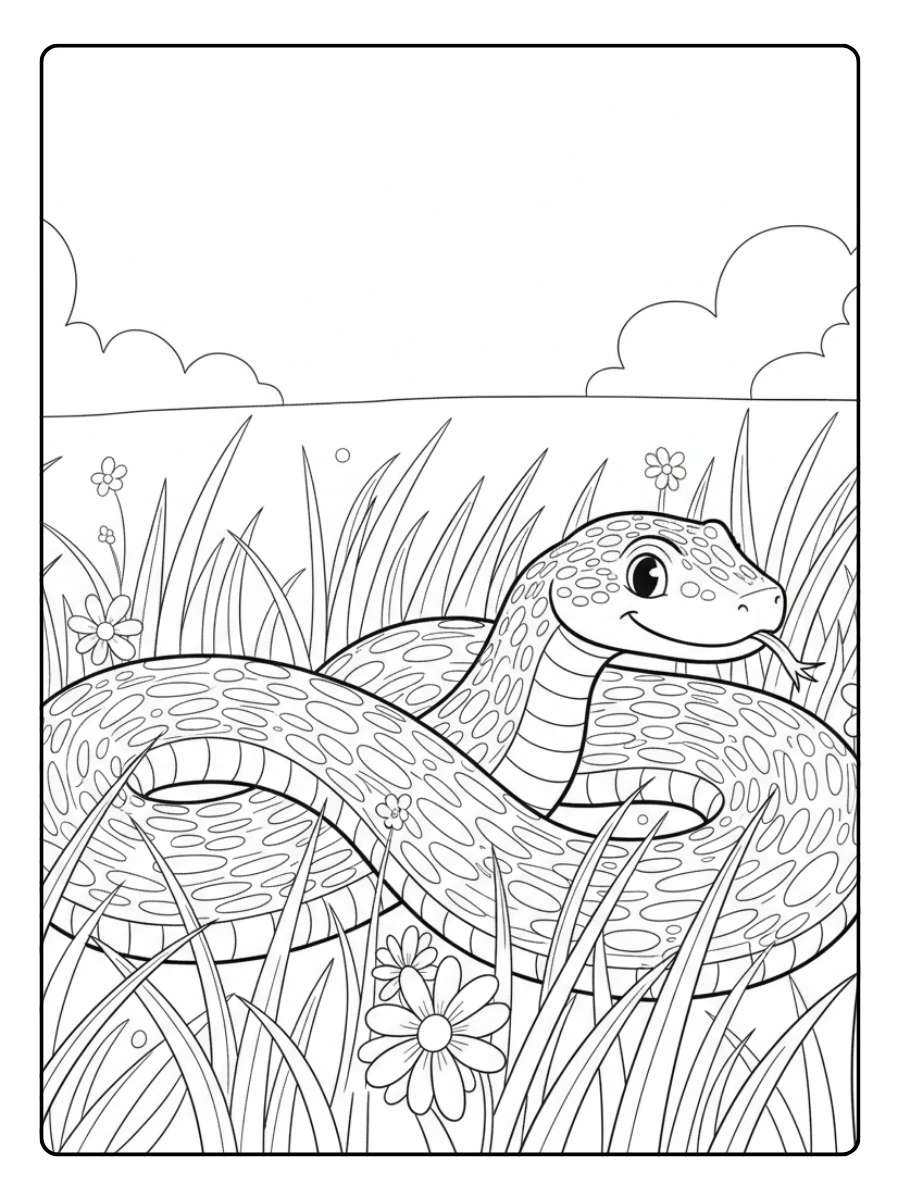 Snake Coloring Pages – Grassland Snake Scene