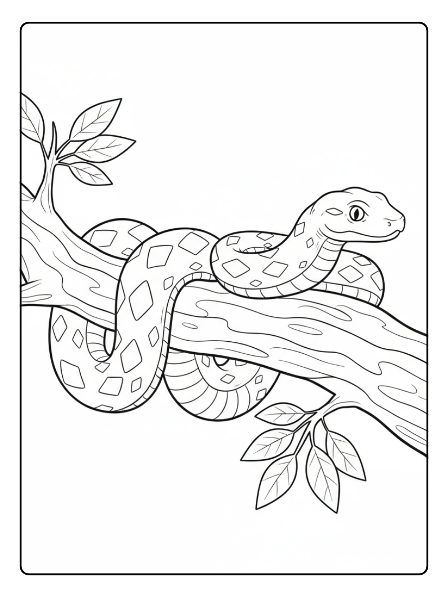 Snake Coloring Pages – Snake Branch Scene
