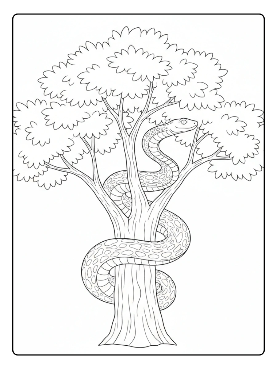 Snake Coloring Pages – Snake Climbing Tree