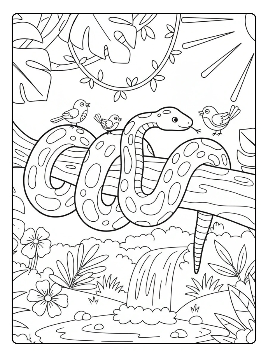 Snake Coloring Pages – Snake Nature Scene