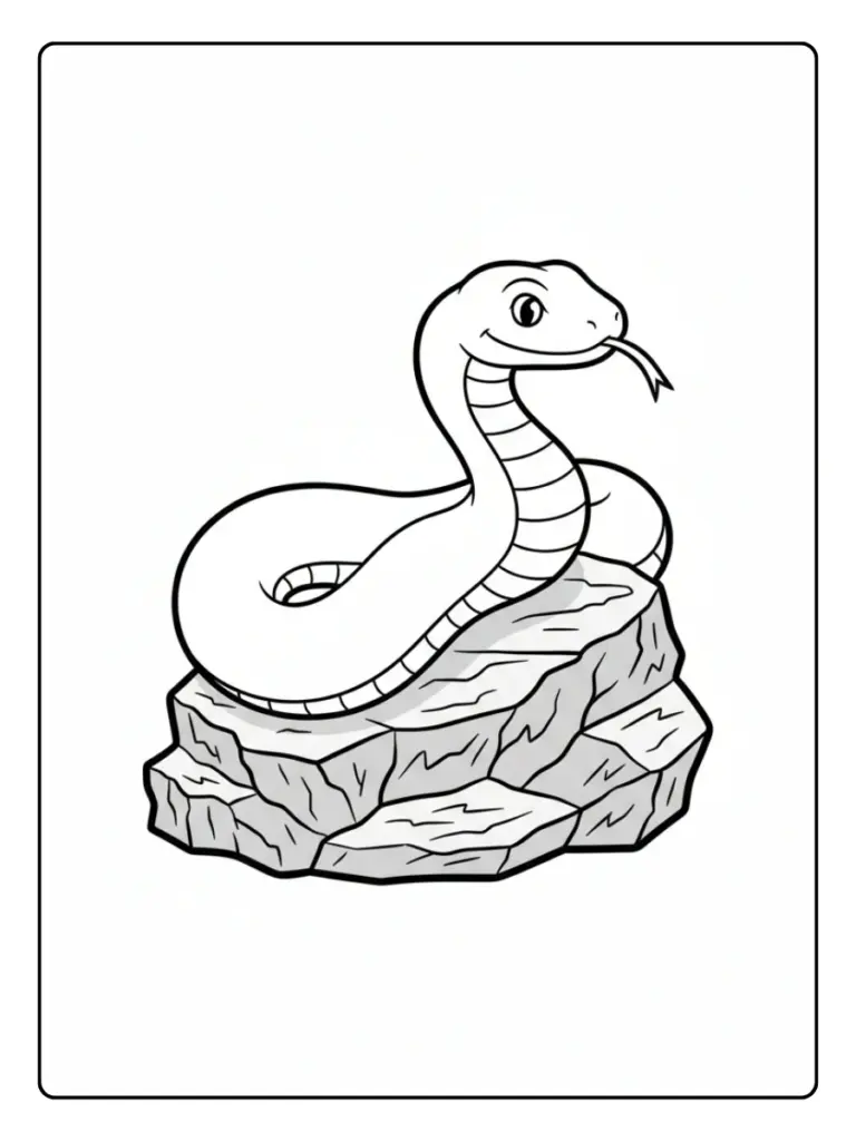 Snake Coloring Pages – Snake Wrapped Around Rock