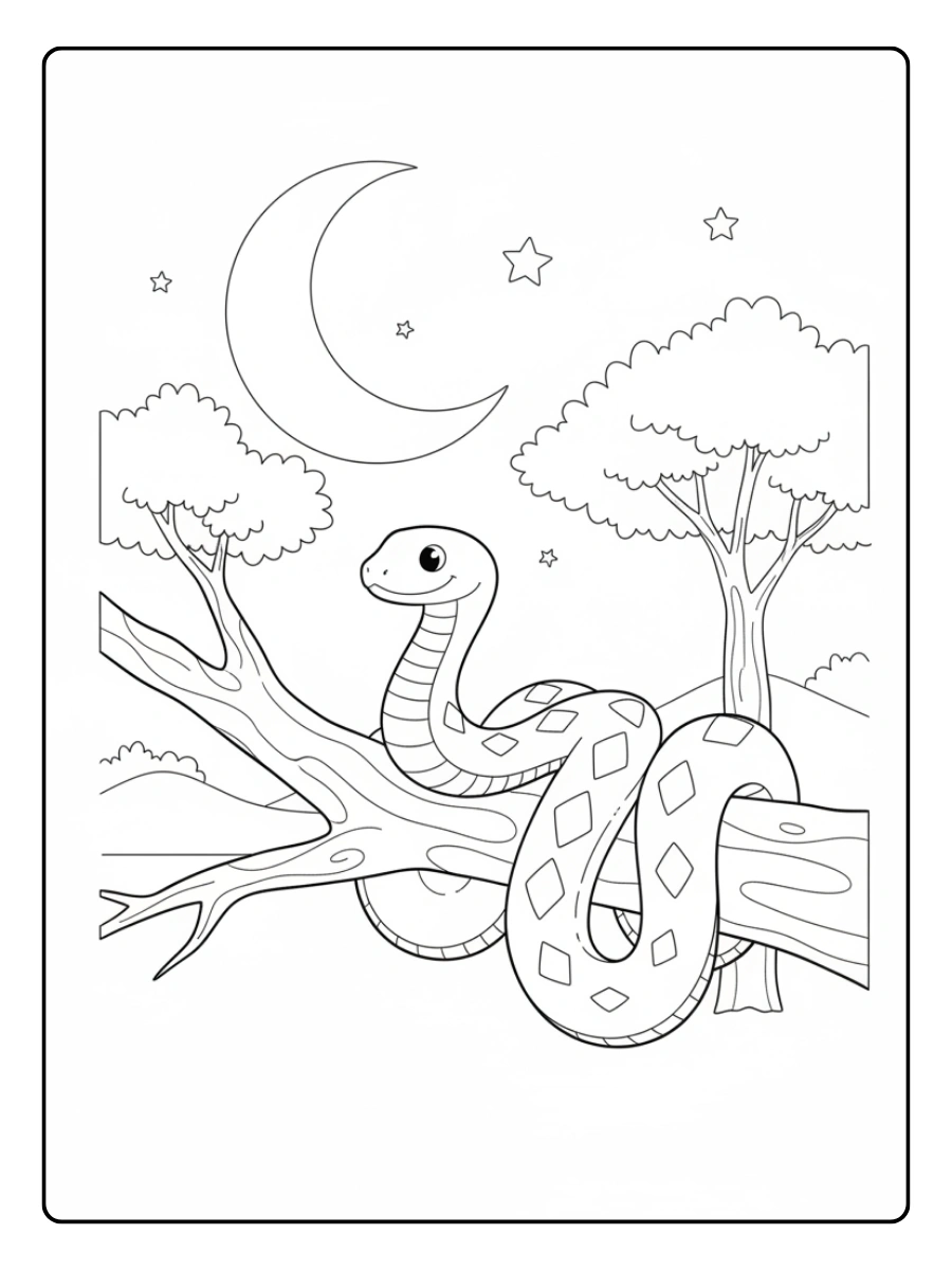Snake Coloring Pages – Snake at Night