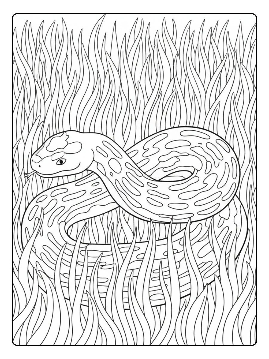 Snake Coloring Pages – Snake in Tall Grass