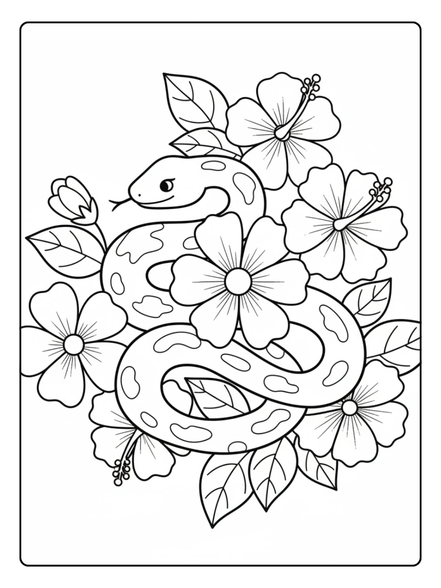 Snake Coloring Pages – Snake with Flowers