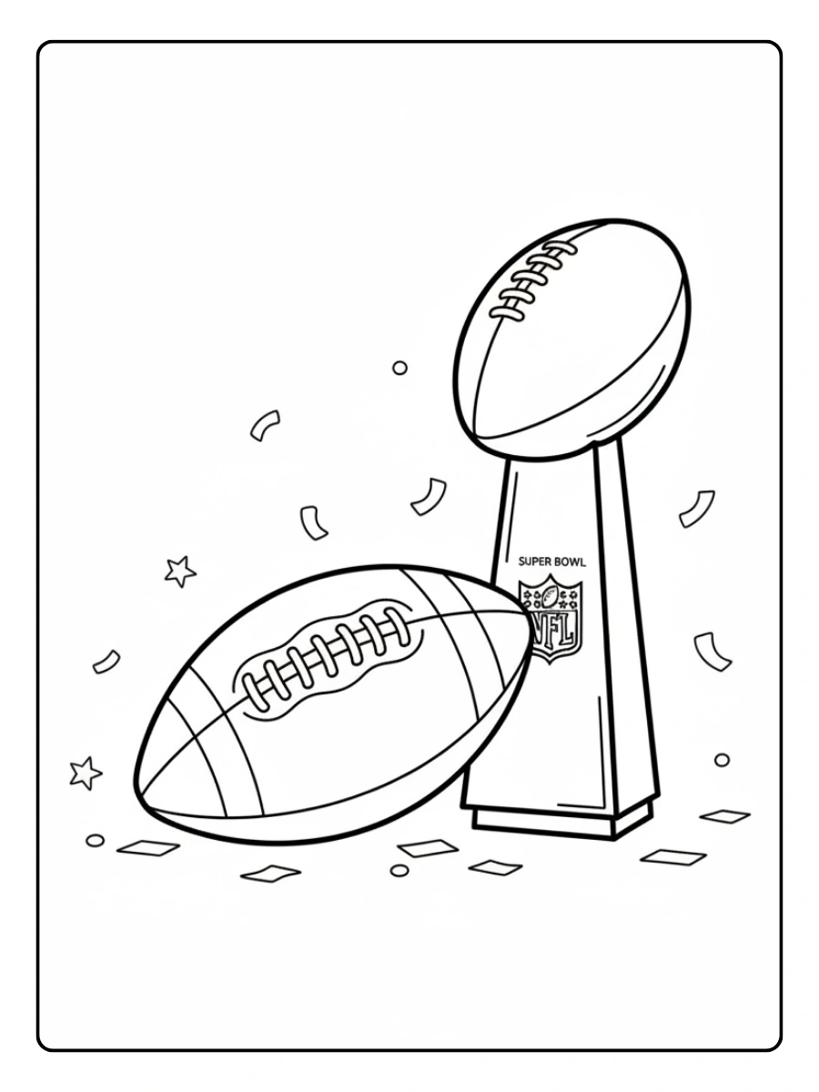 Super Bowl Coloring Pages – Football and Trophy Combo