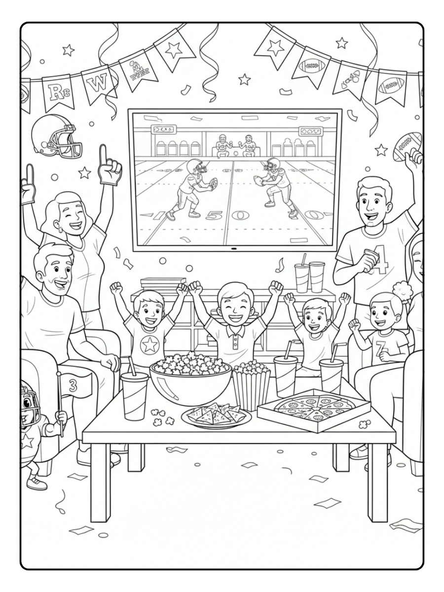 Super Bowl Coloring Pages – Super Bowl Party Scene