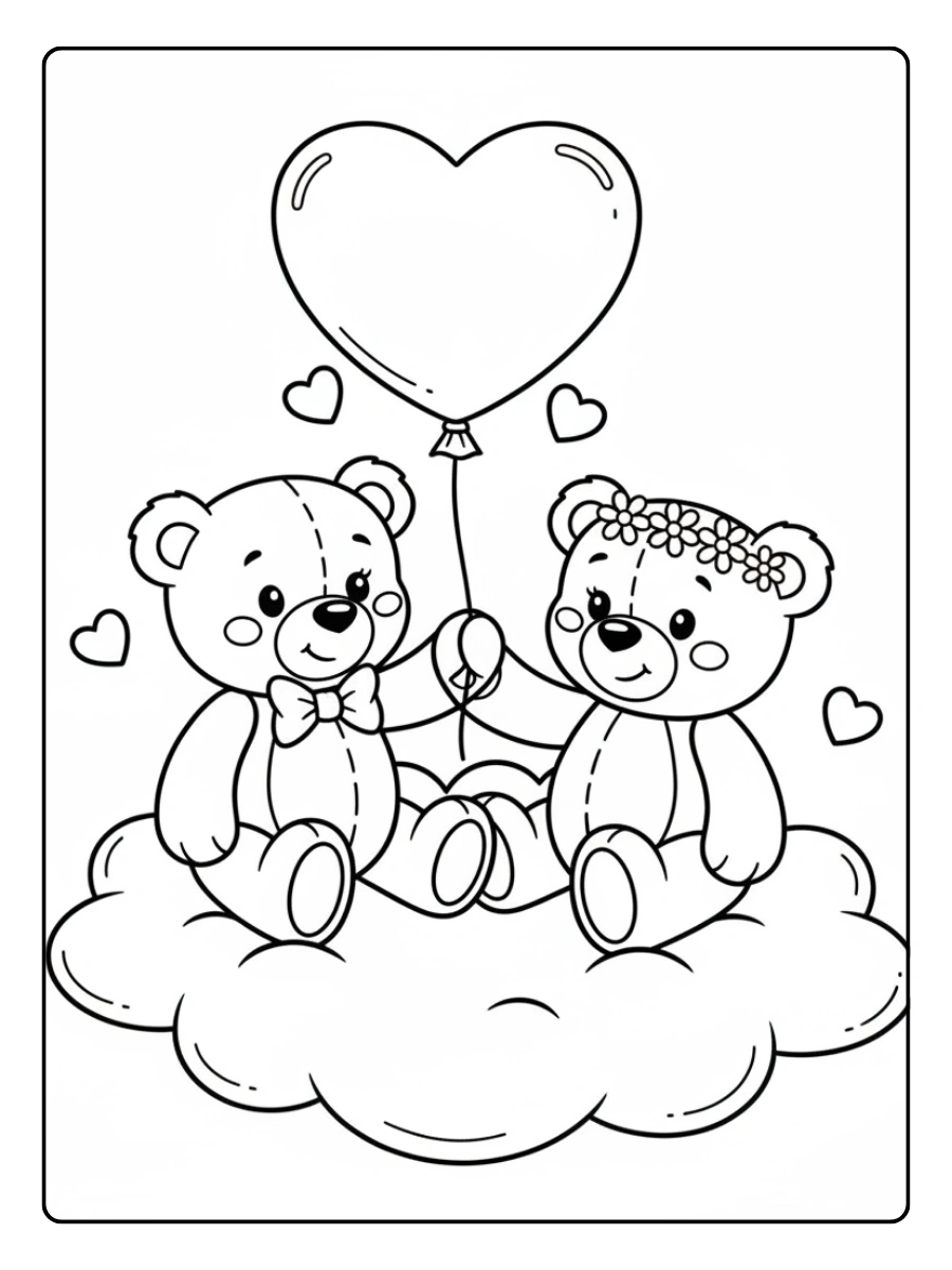 Teddy Bear Valentine Coloring Pages – Cute Teddy Couple