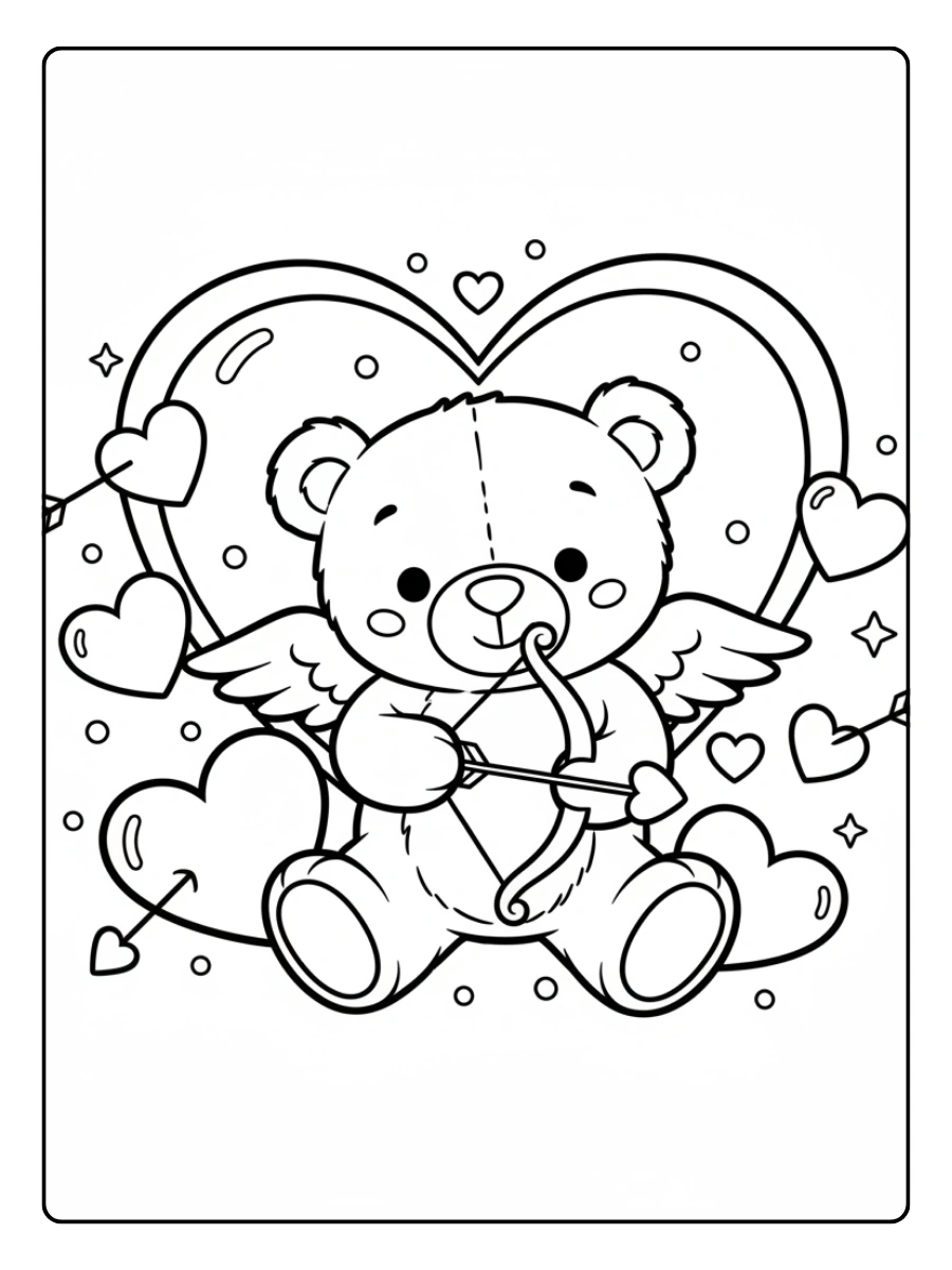 Teddy Bear Valentine Coloring Pages – Cute Teddy with Cupid