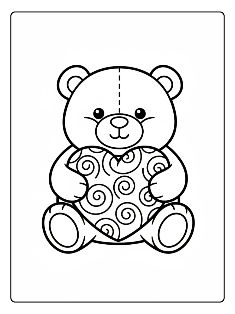 Teddy Bear Valentine Coloring Pages – Cute Teddy with Heart
