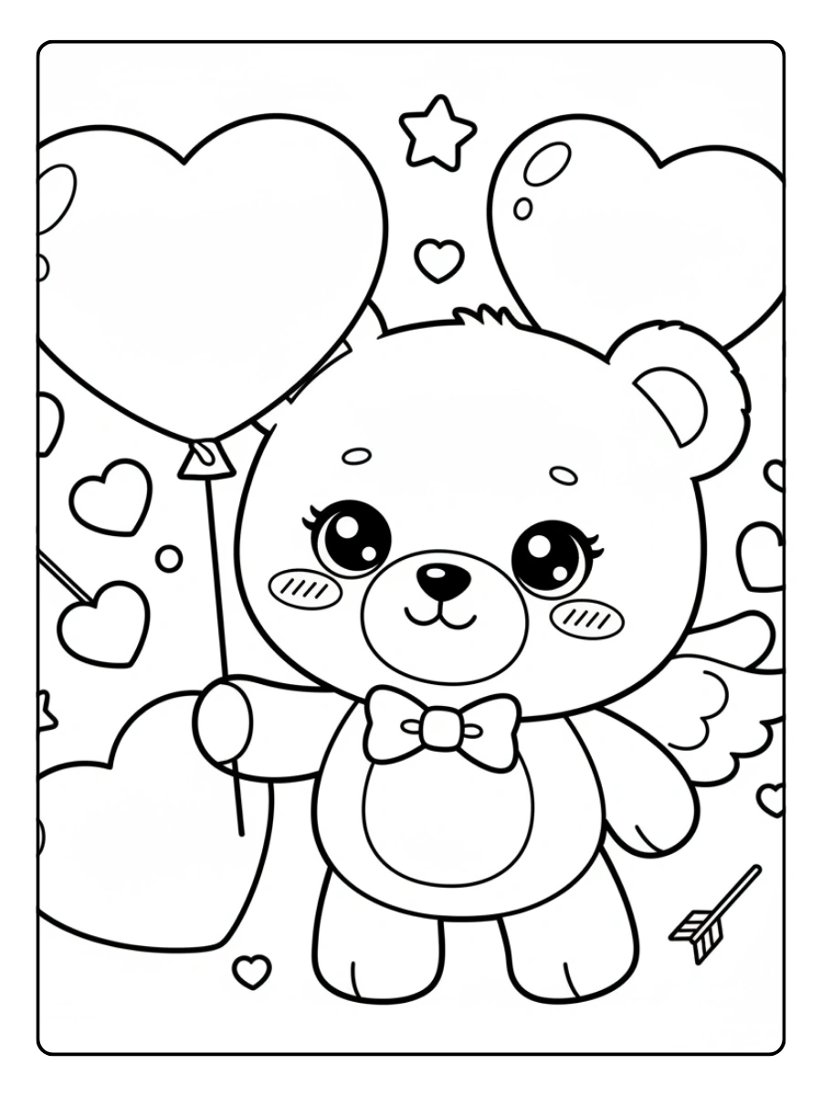Teddy Bear Valentine Coloring Pages – Kawaii Teddy Valentine