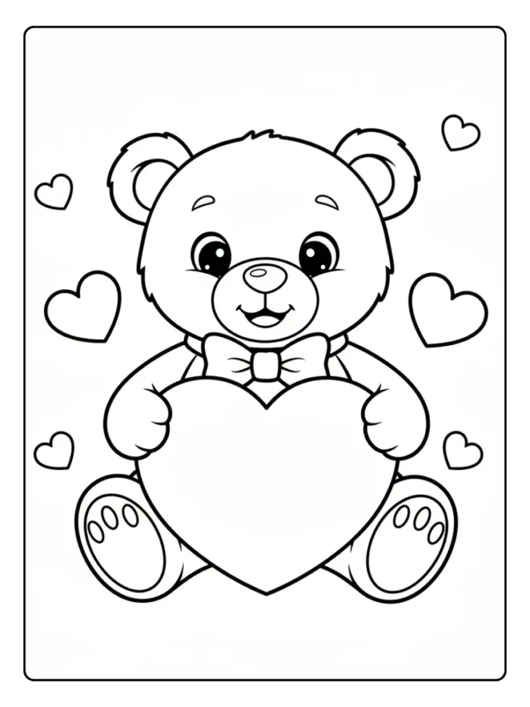 Teddy Bear Valentine Coloring Pages – Teddy Bear Holding Heart Sign
