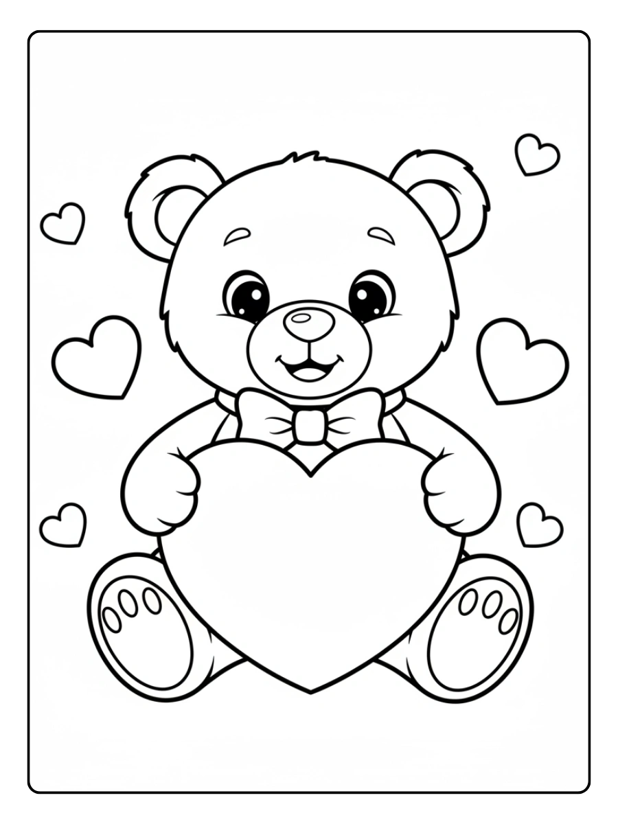 Teddy Bear Valentine Coloring Pages – Teddy Bear Holding Heart Sign