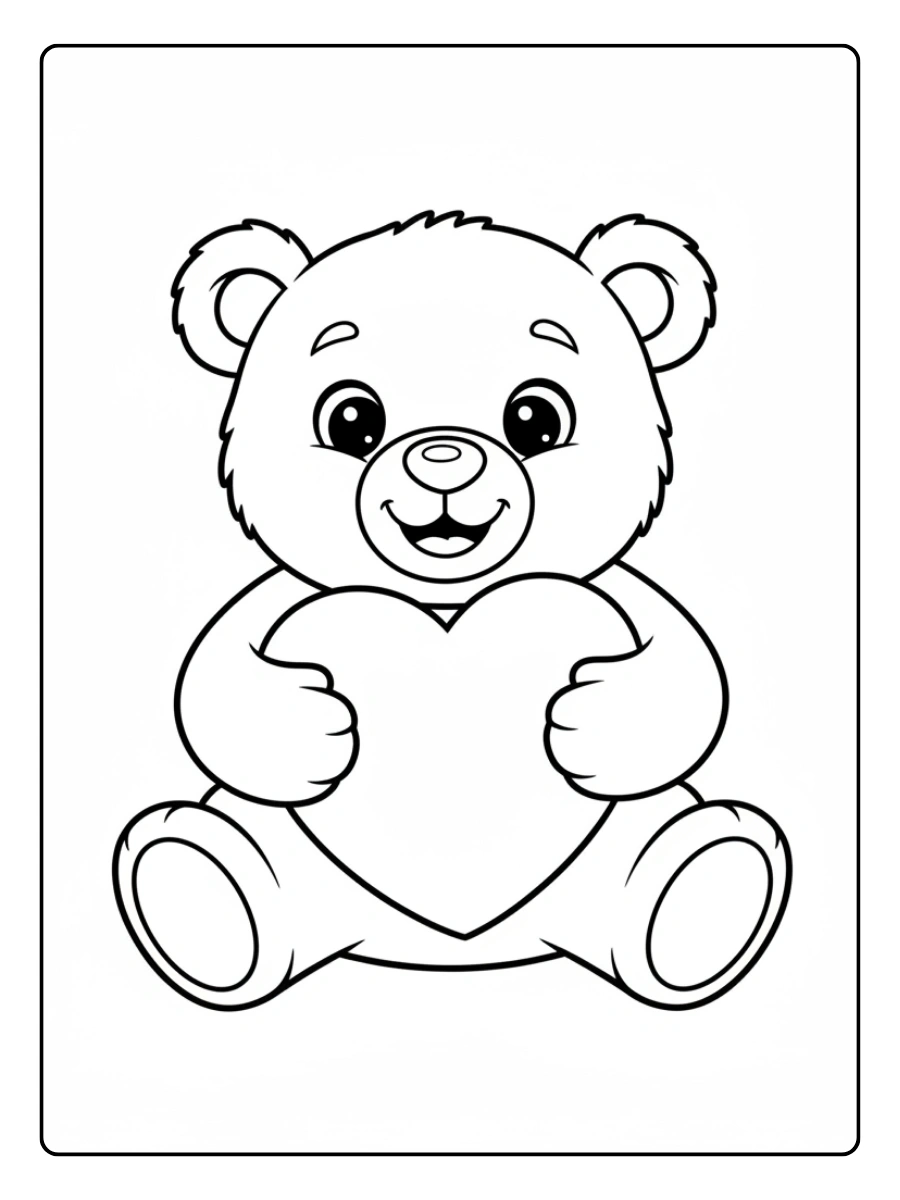 Teddy Bear Valentine Coloring Pages – Teddy Bear Hugging Heart