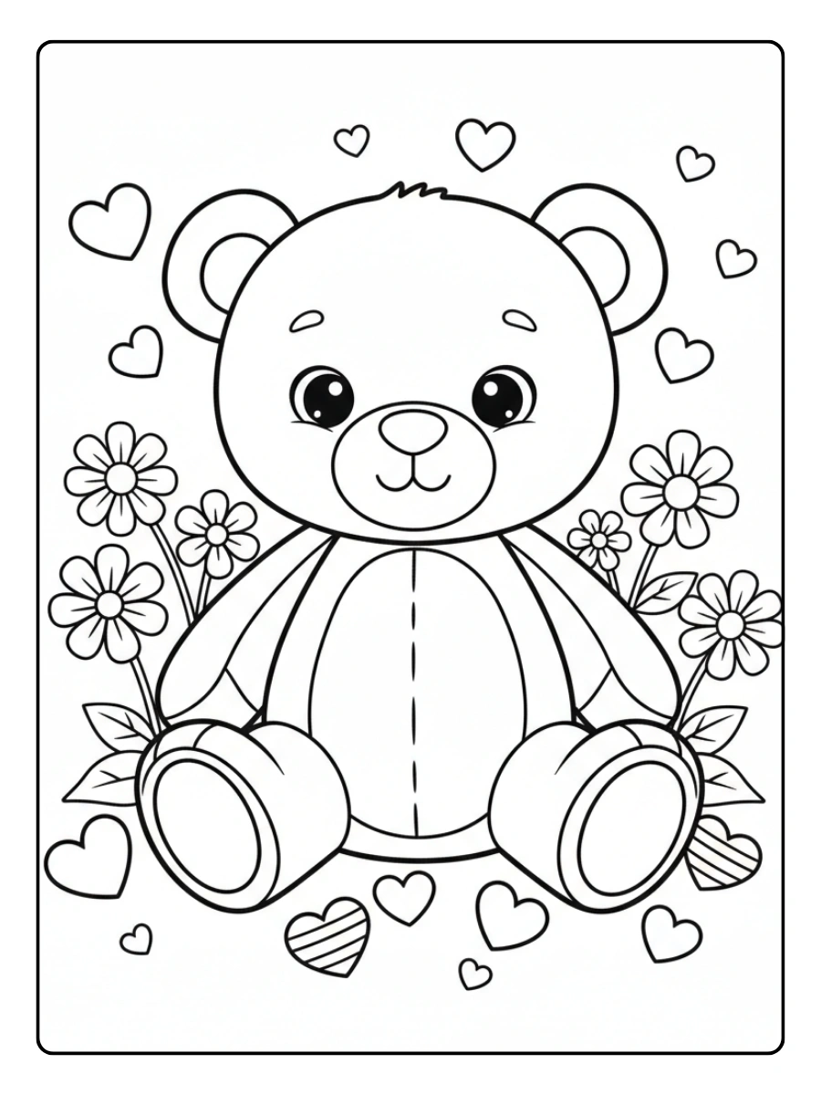 Teddy Bear Valentine Coloring Pages – Teddy Bear Valentine Scene
