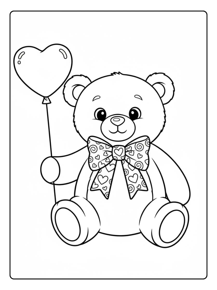 Teddy Bear Valentine Coloring Pages – Teddy Bear Wearing Bow