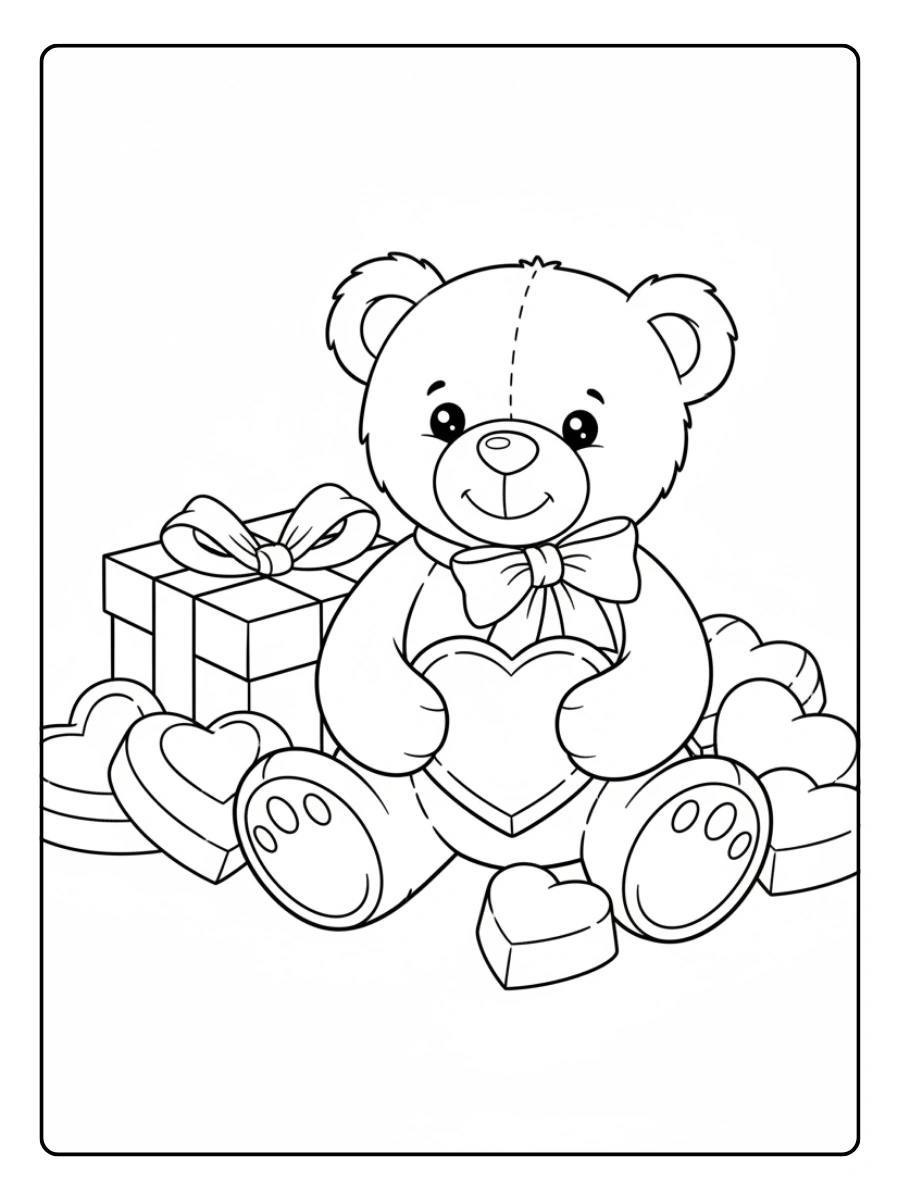 Teddy Bear Valentine Coloring Pages – Teddy Bear and Chocolate