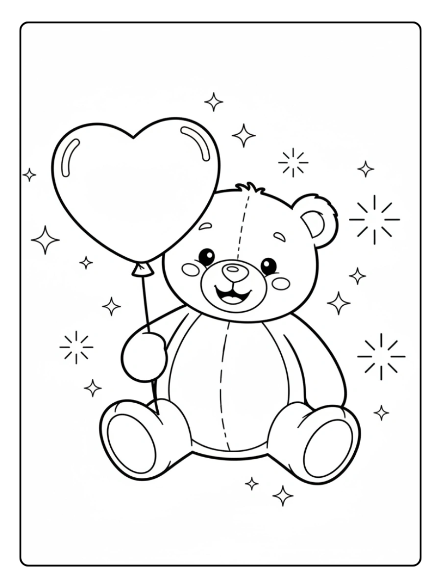 Teddy Bear Valentine Coloring Pages – Teddy Bear with Sparkles