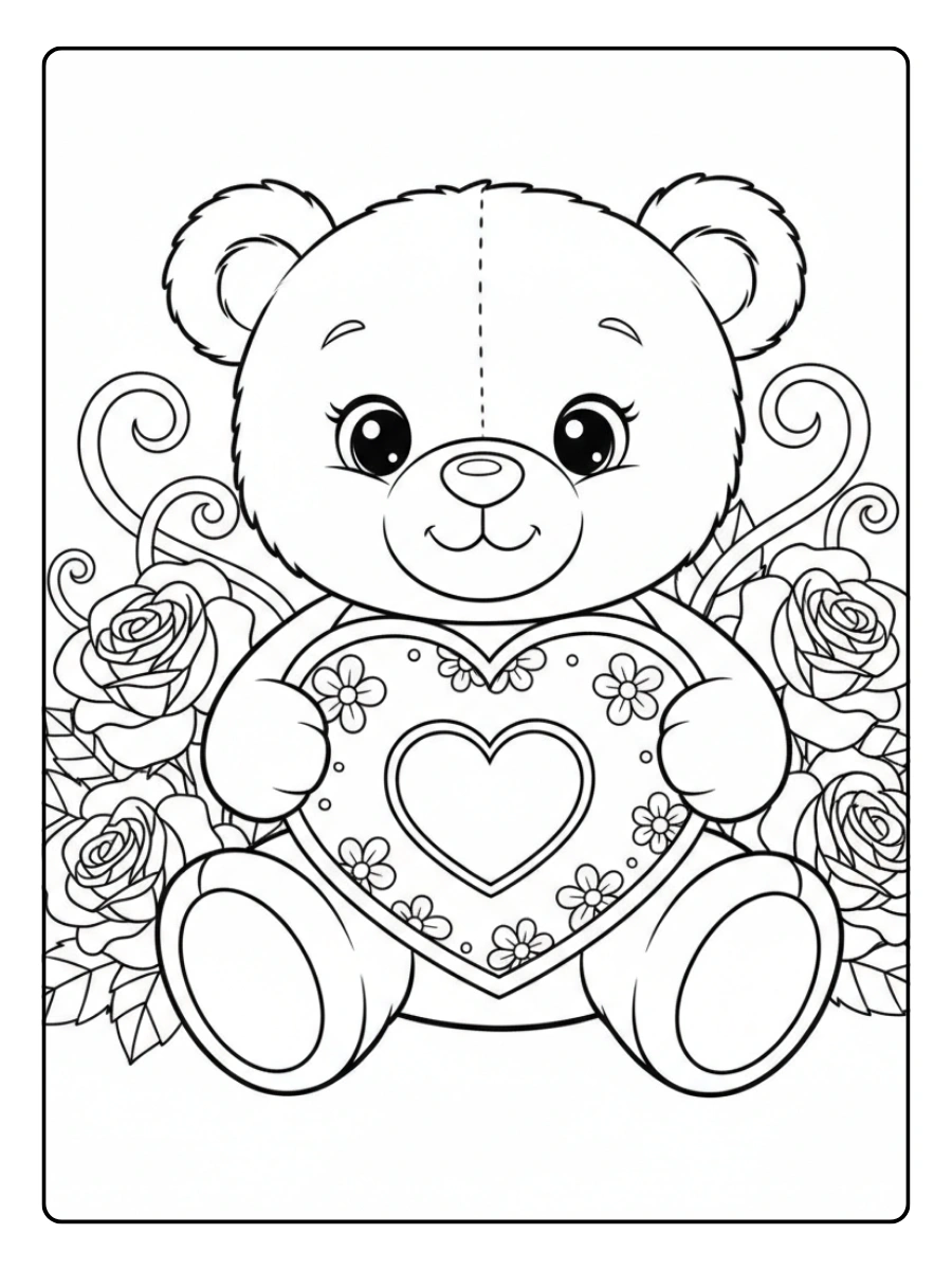 Teddy Bear Valentine Coloring Pages – Teddy Bear with Valentine Card