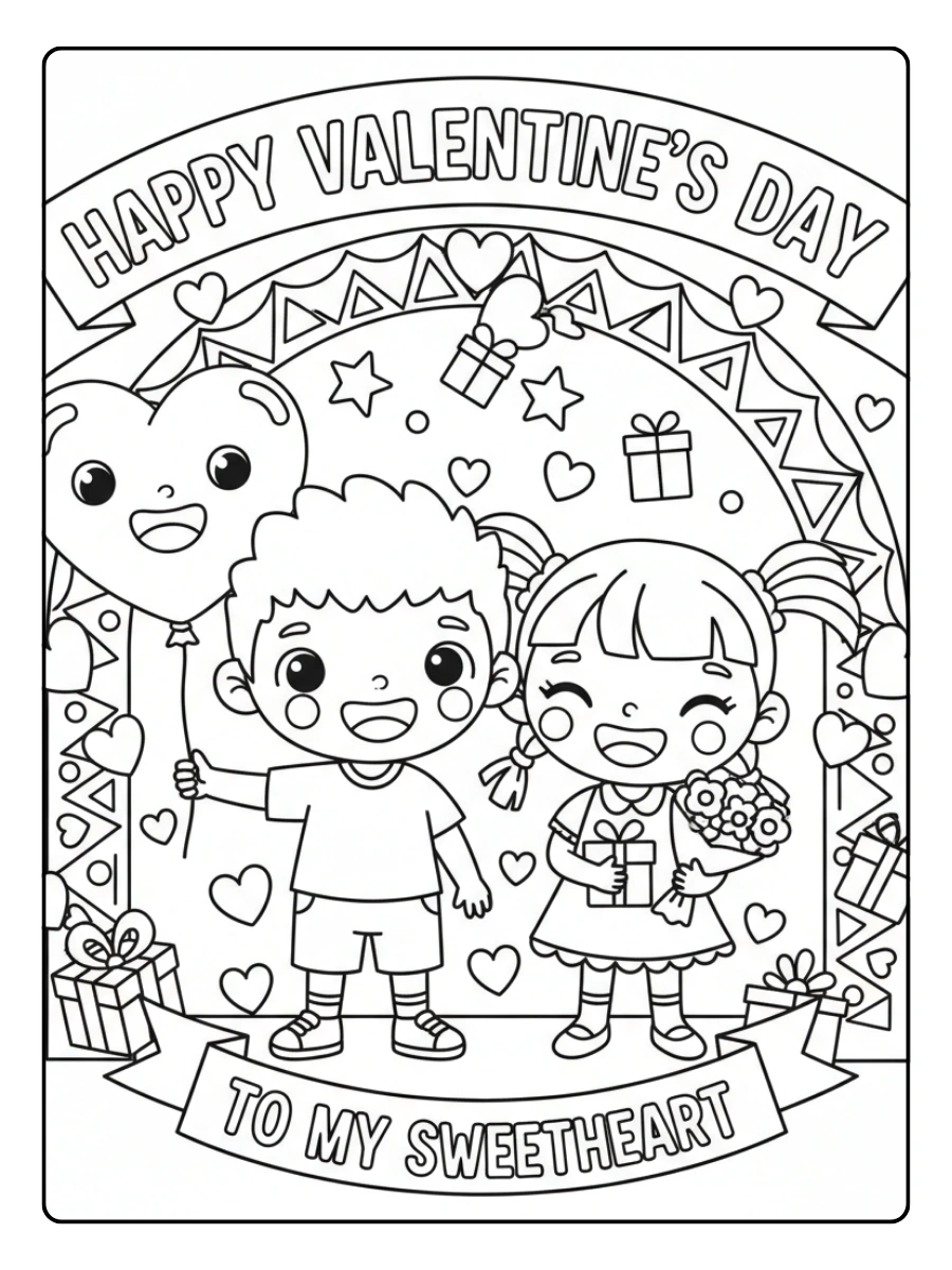 Valentine Cards Coloring Pages – Cartoon Couple Card Valentine Cards Coloring Pages – Cartoon Couple Card