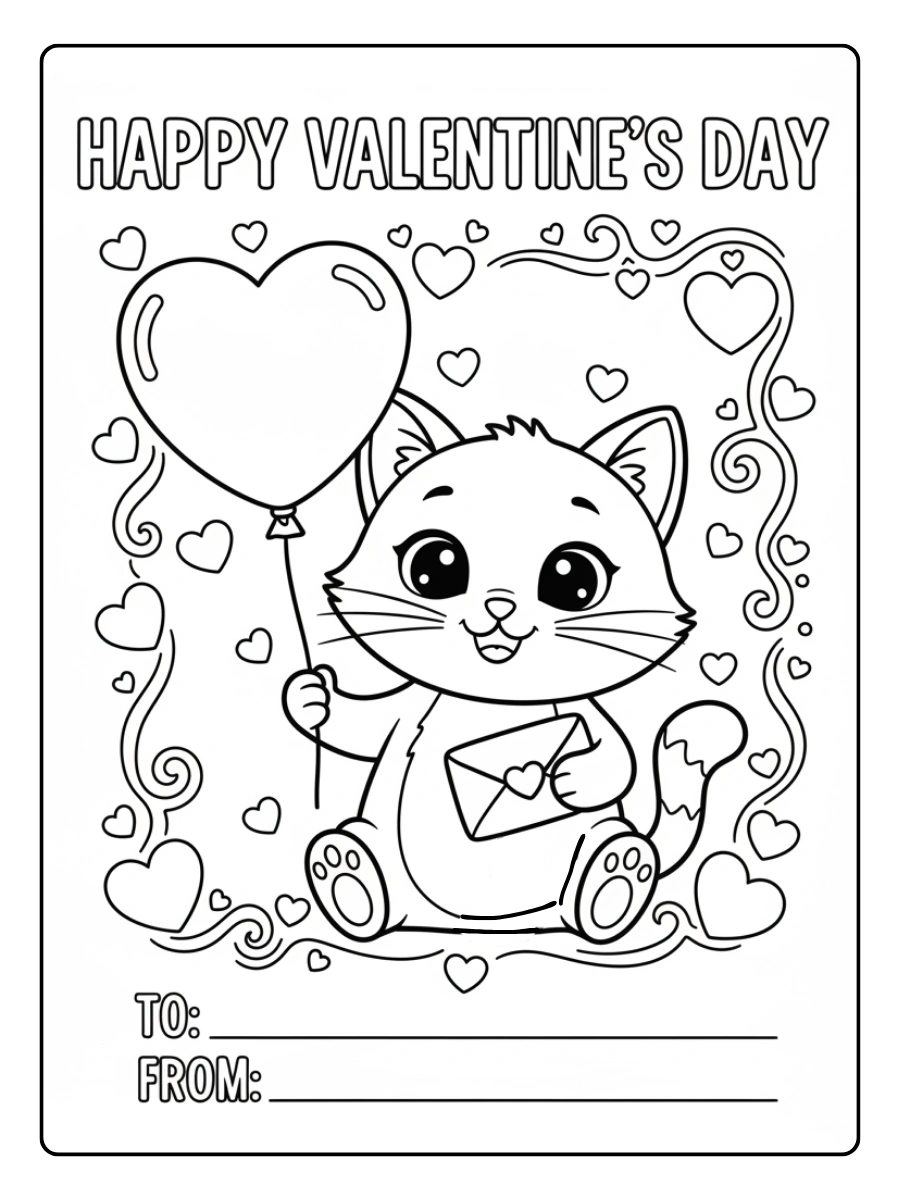 Valentine Cards Coloring Pages – Cute Cat Valentine Card Valentine Cards Coloring Pages – Cute Cat Valentine Card