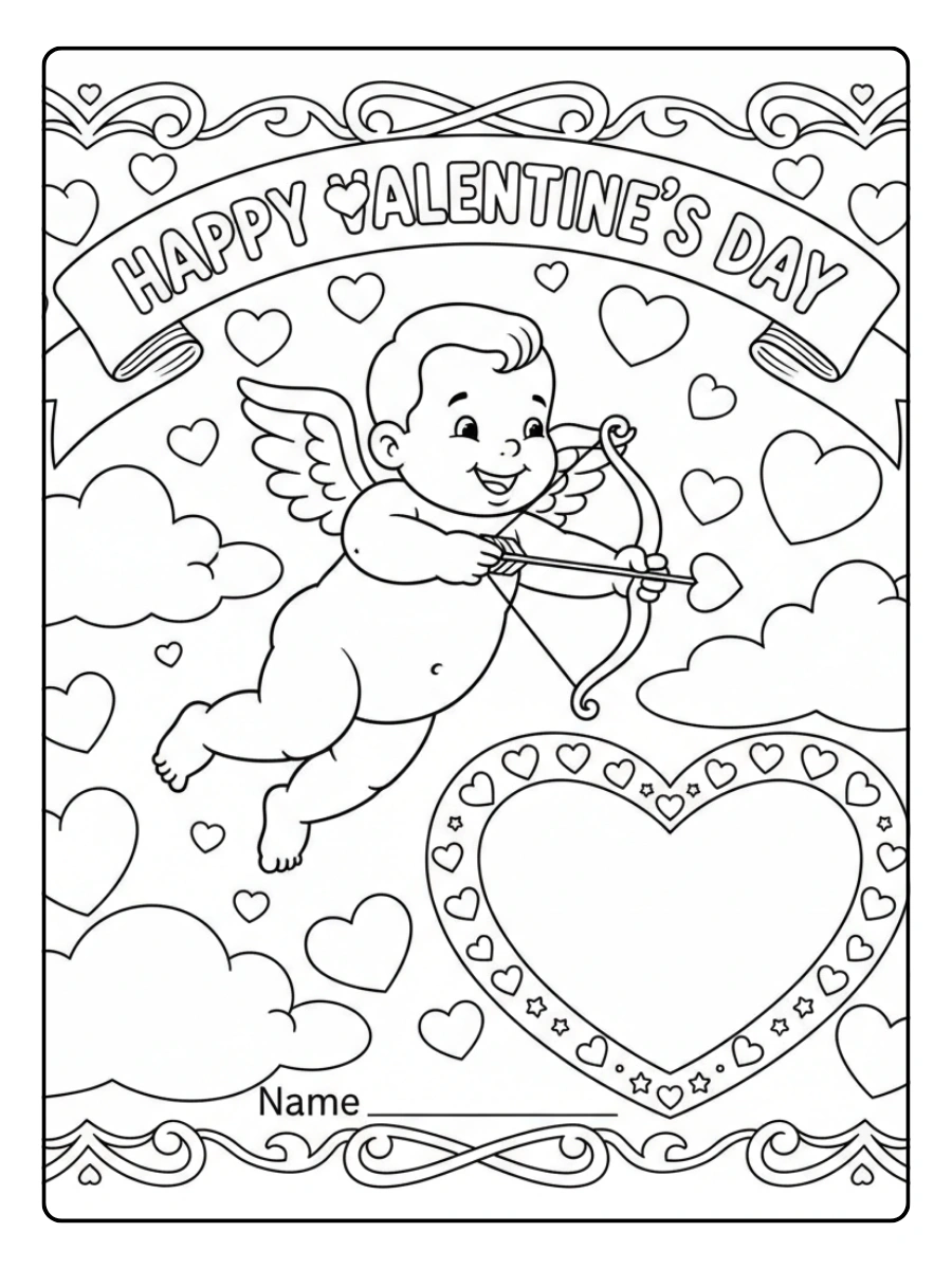 Valentine Cards Coloring Pages – Cute Cupid Card Valentine Cards Coloring Pages – Cute Cupid Card