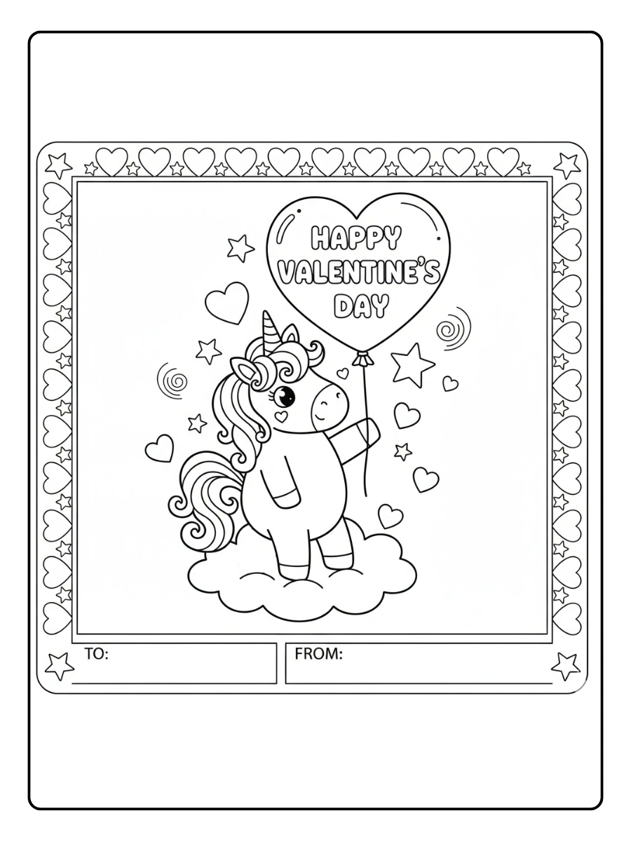 Valentine Cards Coloring Pages – Cute Unicorn Valentine Card Valentine Cards Coloring Pages – Cute Unicorn Valentine Card