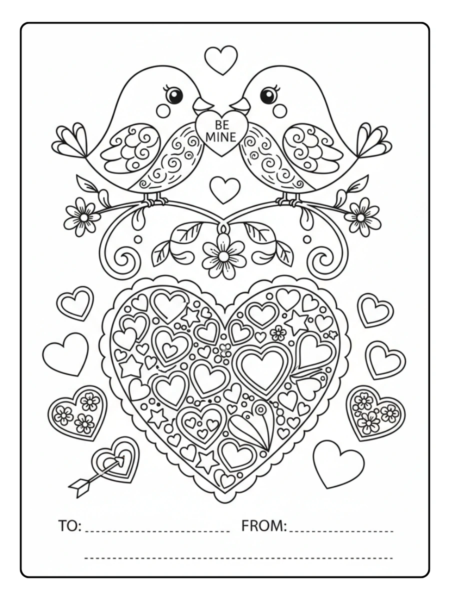 Valentine Cards Coloring Pages – Love Birds Valentine Card Valentine Cards Coloring Pages – Love Birds Valentine Card