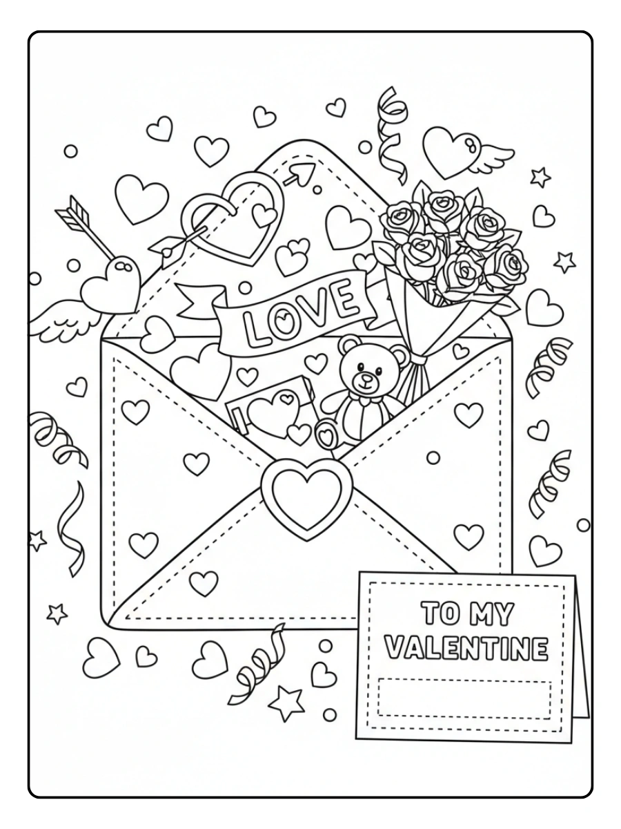 Valentine Cards Coloring Pages – Love Envelope Card Valentine Cards Coloring Pages – Love Envelope Card