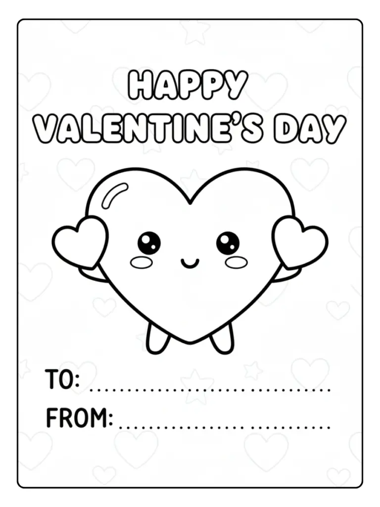 Valentine Cards Coloring Pages – Simple Cute Heart Card