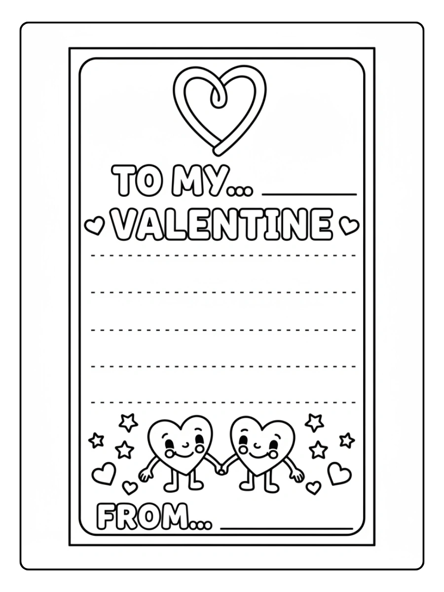 Valentine Cards Coloring Pages – Simple Love Note Card Valentine Cards Coloring Pages – Simple Love Note Card