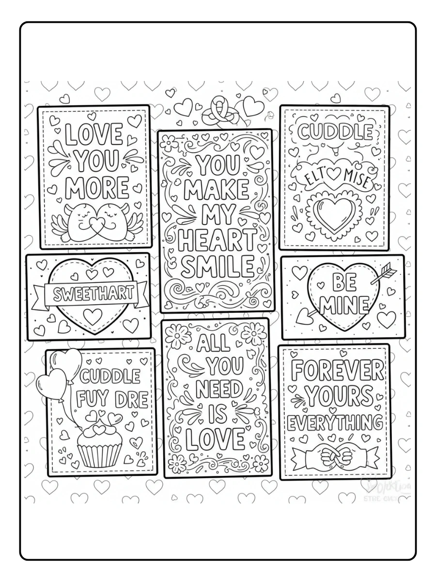Valentine Cards Coloring Pages – Sweet Love Quotes Card Valentine Cards Coloring Pages – Sweet Love Quotes Card