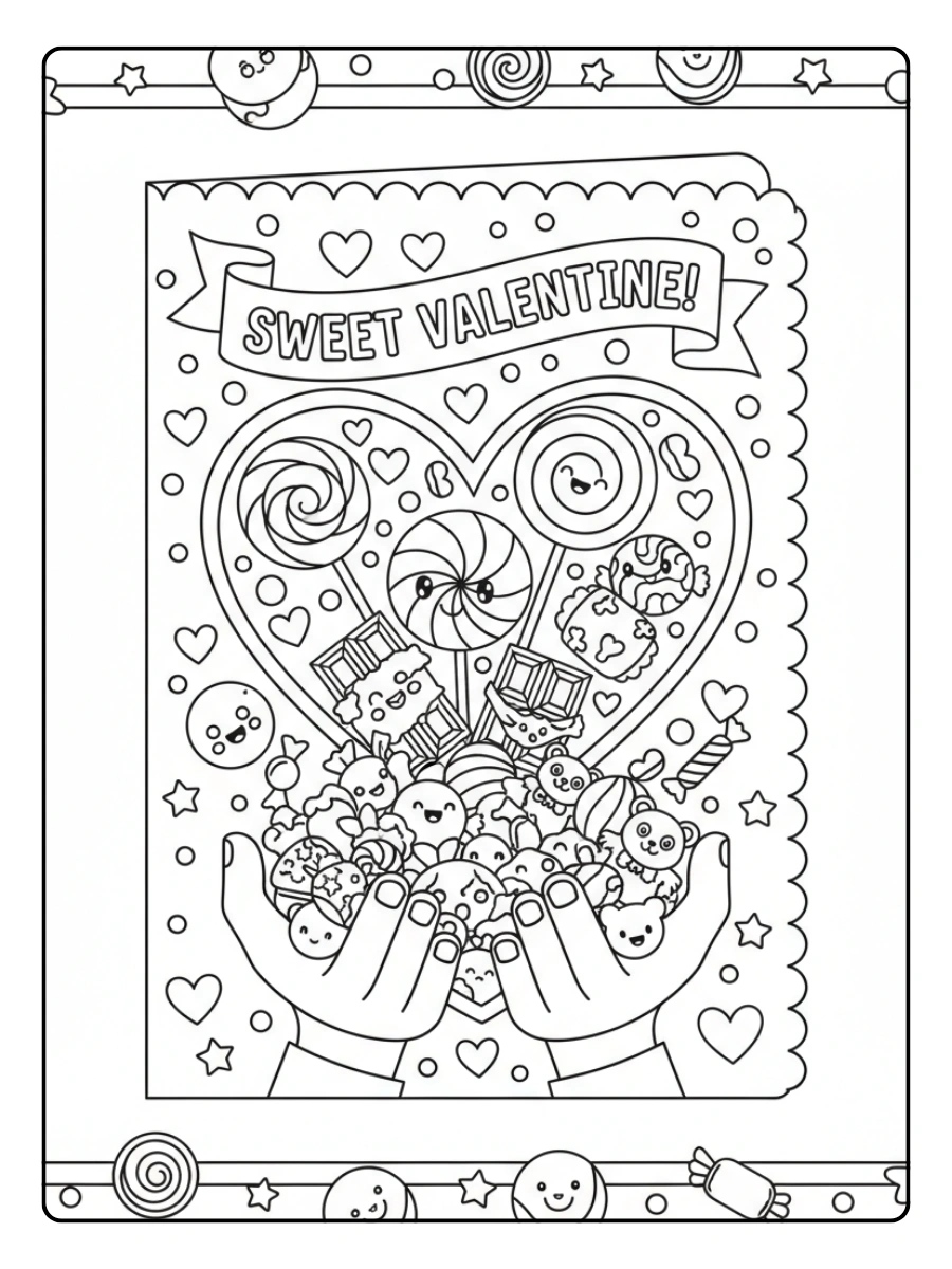 Valentine Cards Coloring Pages – Valentine Card with Candy Valentine Cards Coloring Pages – Valentine Card with Candy