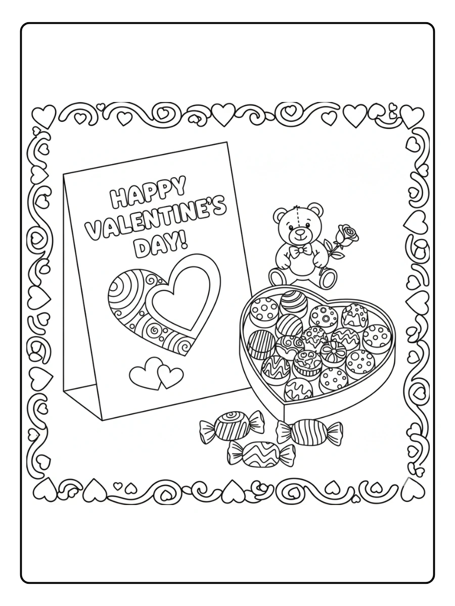 Valentine Cards Coloring Pages – Valentine Card with Chocolates Valentine Cards Coloring Pages – Valentine Card with Chocolates