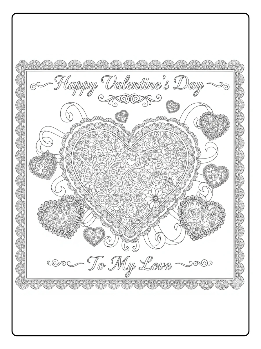 Valentine Cards Coloring Pages – Valentine Card with Lace Style Valentine Cards Coloring Pages – Valentine Card with Lace Style