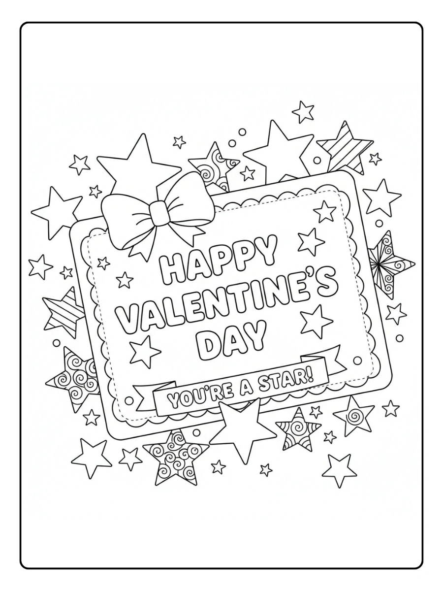 Valentine Cards Coloring Pages – Valentine Card with Stars Valentine Cards Coloring Pages – Valentine Card with Stars