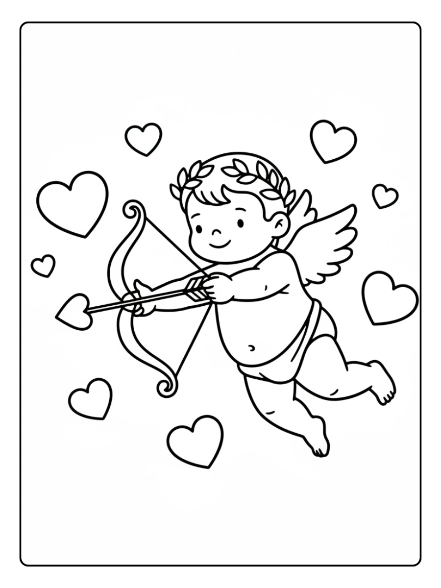 Valentines Coloring Pages – Cupid with Bow