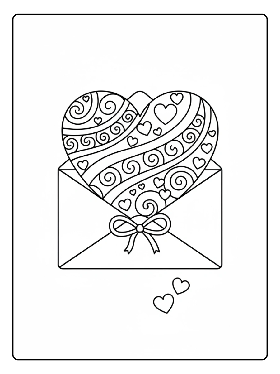 Valentines Coloring Pages – Envelope with Heart