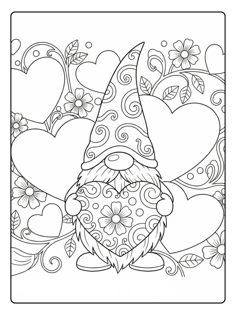 Valentines Coloring Pages – Gnome with Heart