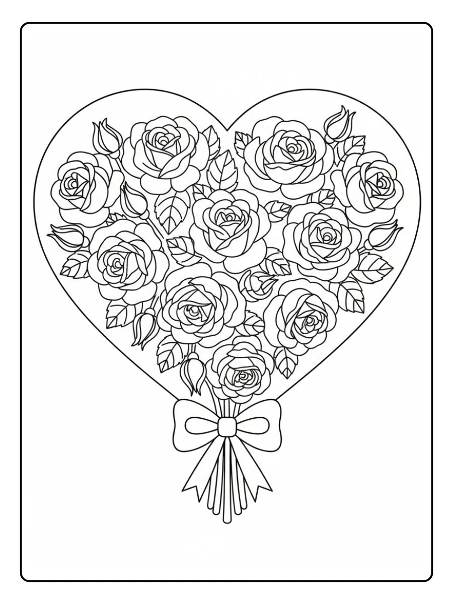 Valentines Coloring Pages – Rose Bouquet