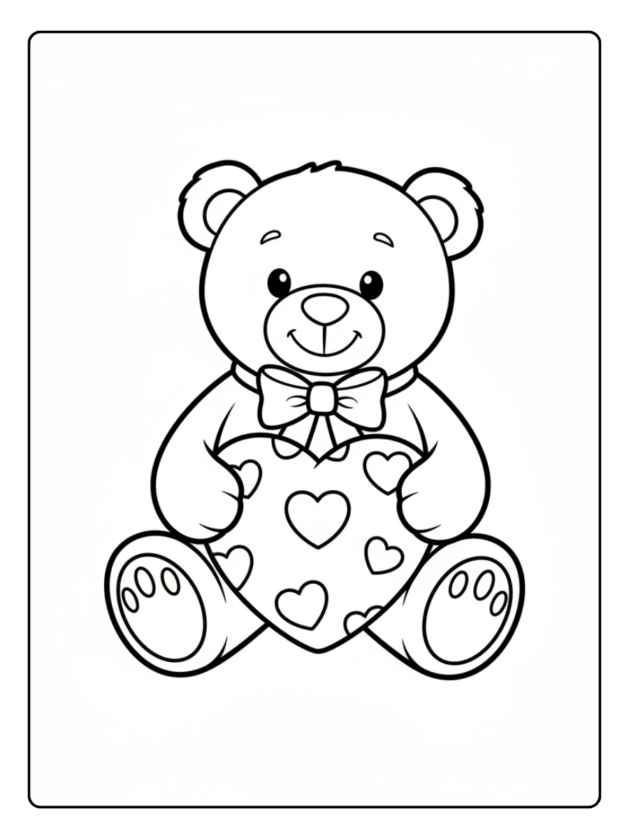 Valentines Coloring Pages – Teddy Bear with Heart