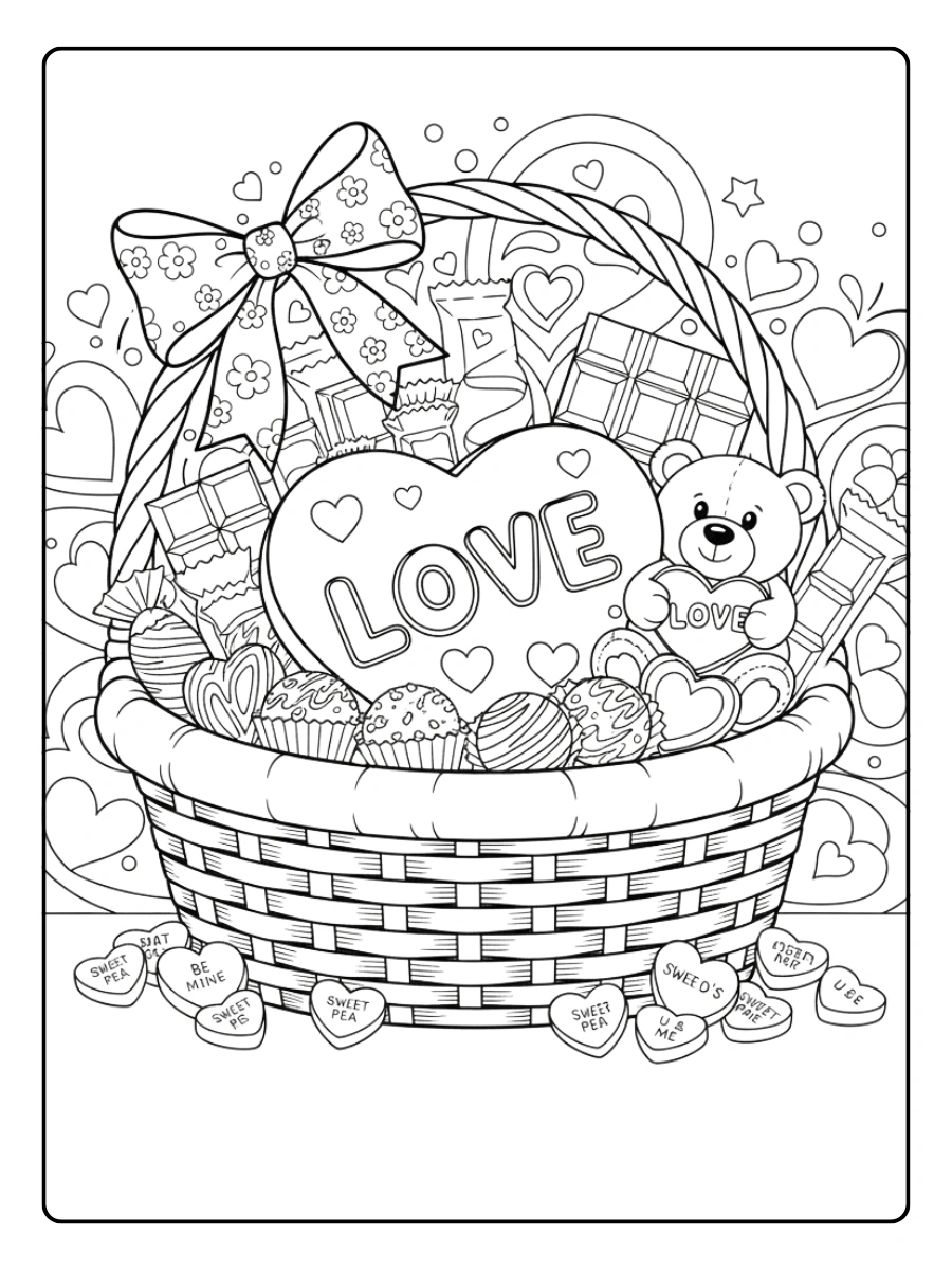 Valentine’s Day Chocolates Coloring Pages – Chocolate Gift Basket