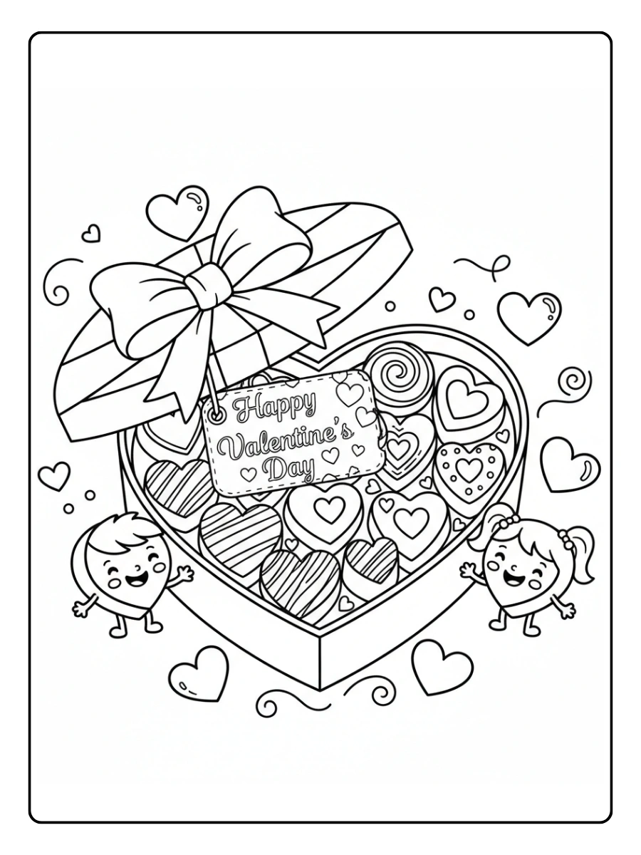 Valentine’s Day Chocolates Coloring Pages – Chocolate Gift for Valentine